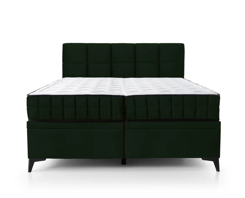 Kontinentales Bett 160x200 cm Beriano mit Stauraum und Matratze, Flaschengrün Samt