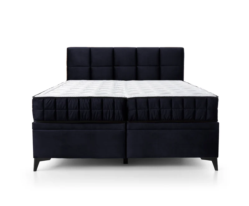 Kontinentalbett 180x200 cm Beriano mit Stauraum und Matratze, dunkelblauer Samt