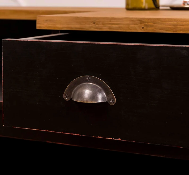 Casa Padrino Landhausstil Thekenschrank Antik Schwarz / Naturfarben 240 x 65 x H. 107 cm - Ladentheke mit Schubladen und Ablagefächer