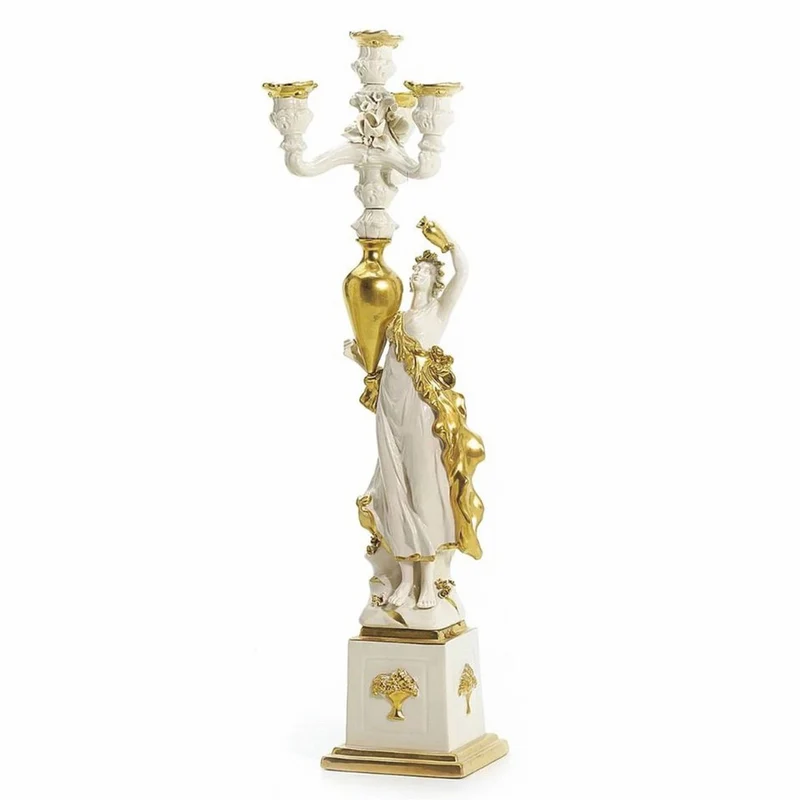 Casa Padrino Luxus Barock Porzellan Kerzenhalter Rechte Seite Weiß / Gold H. 68 cm - Made in Italy