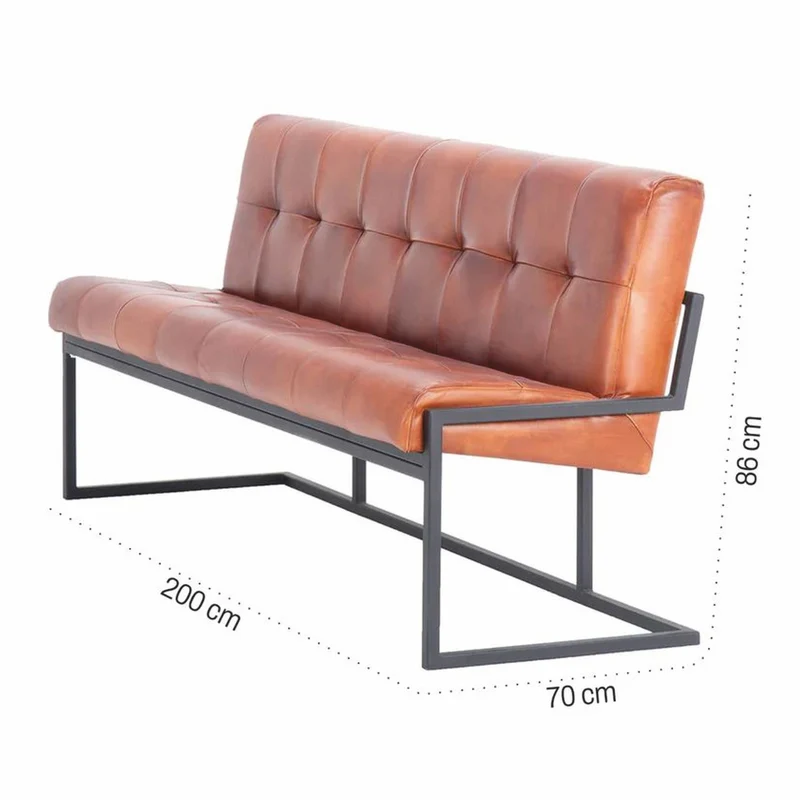 Casa Padrino Luxus Chesterfield Echtleder Sitzbank Hellbraun / Schwarz 200 cm - Echtleder Möbel