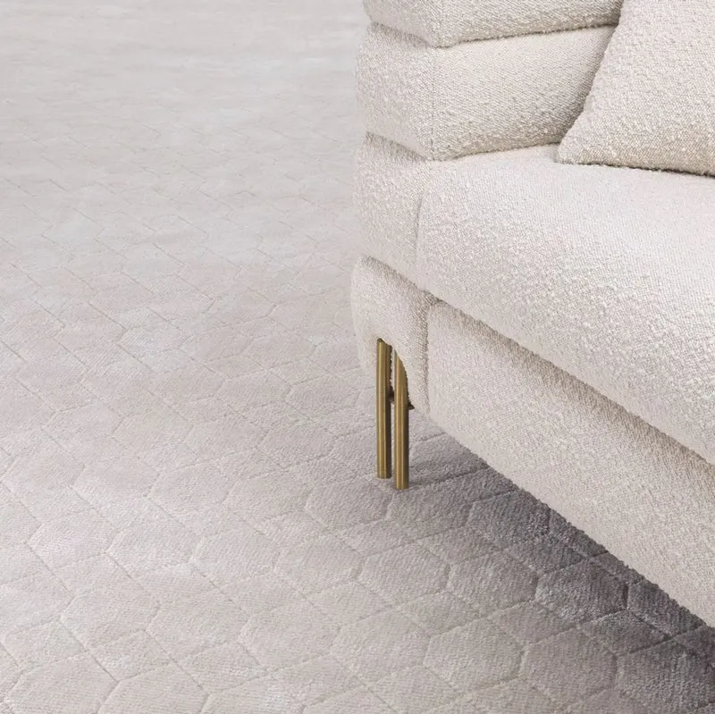 Casa Padrino Luxus Viskose & Woll Teppich Beige 300 x 400 cm - Handgewebter Wohnzimmer & Hotel Teppich - Wohnzimmer Deko Accessoires - Luxus Qualität