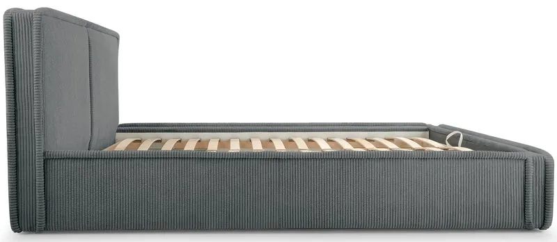Gepolstertes Bett 160x200 cm Cordo mit Stauraum, Holzlattenrost, grauer Cordstoff