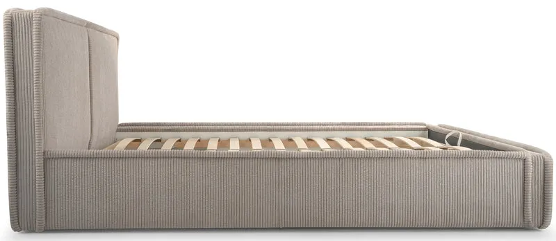 Gepolstertes Bett 160x200 cm Cordo mit Stauraum, Holzlattenrost, beige Cordstoff