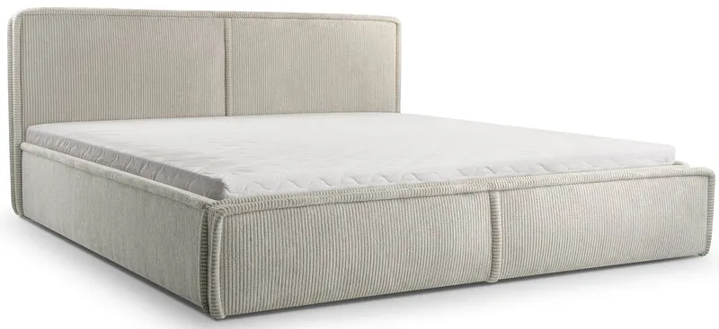 Polsterbett 180x200 cm Cordo mit Stauraum, Holzlattenrost, hellbeige Cordstoff