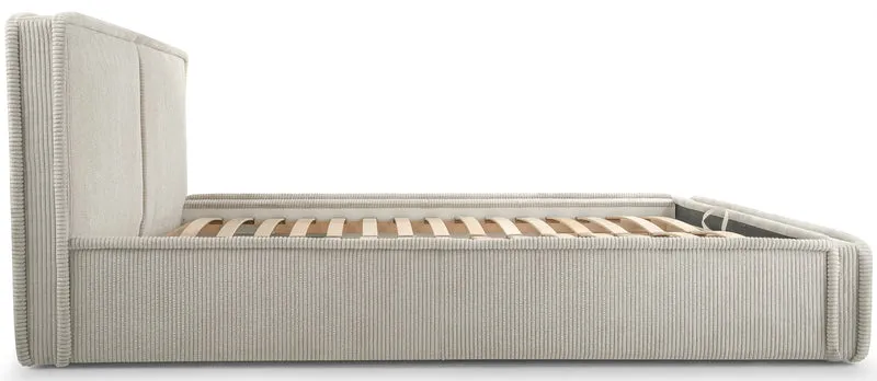 Polsterbett 180x200 cm Cordo mit Stauraum, Holzlattenrost, hellbeige Cordstoff