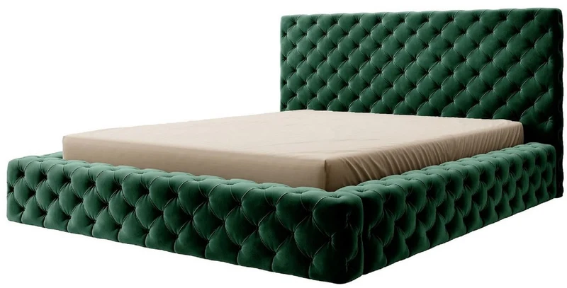 Casa Padrino Luxus Chesterfield Samt Doppelbett mit Matratze Grün - Verschiedene Größen