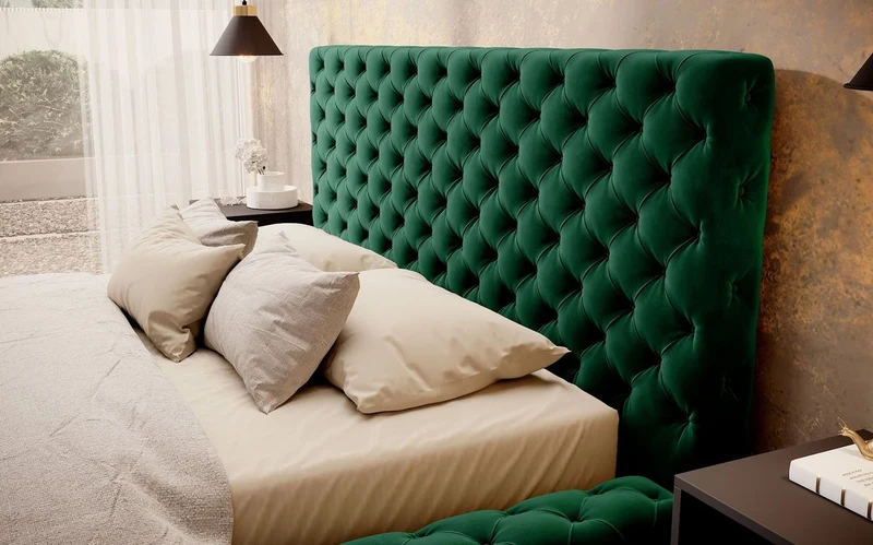 Casa Padrino Luxus Chesterfield Samt Doppelbett mit Matratze Grün - Verschiedene Größen