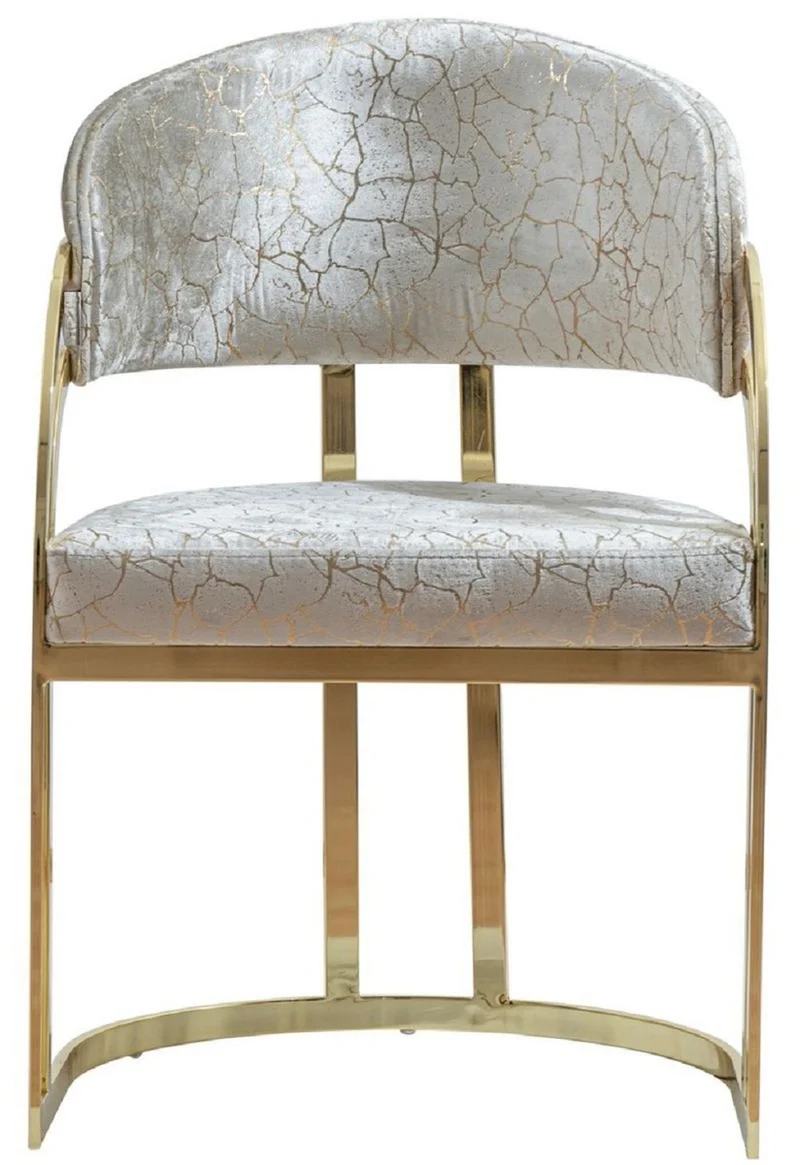 Casa Padrino Luxus Esszimmer Stuhl mit Armlehnen Silber / Gold H. 88 cm