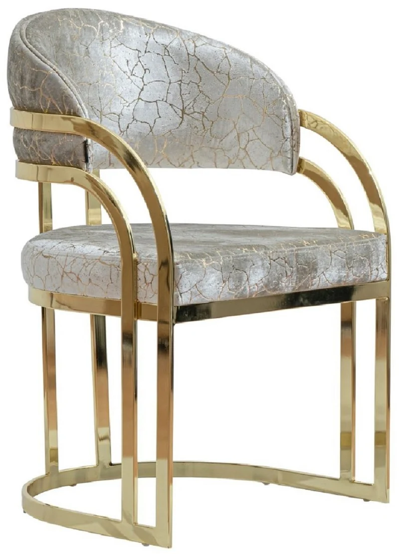 Casa Padrino Luxus Esszimmer Stuhl mit Armlehnen Silber / Gold H. 88 cm