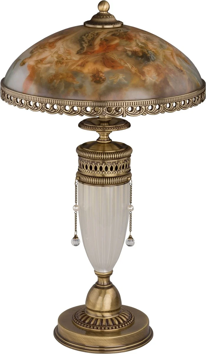 Casa Padrino Luxus Barock Tischleuchte Messing mit Patina / Bunt / Weiß H. 53 cm