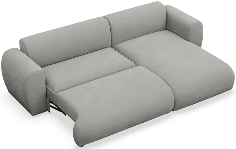 Ecksofa mit Schlaffunktion Emia, L-förmig, rechtsseitig, hellgrauer Chenille, pflegeleicht