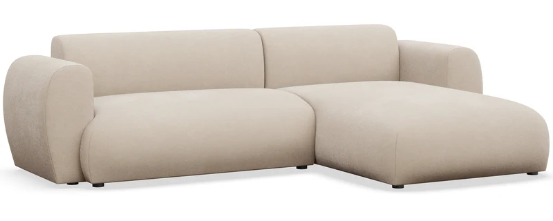 Ecksofa mit Schlaffunktion Emia, L-förmig, rechtsseitig, cremefarben, pflegeleichter Chenillebezug