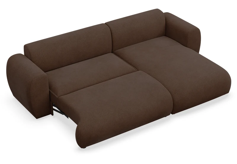 Ecksofa mit Schlaffunktion Emia, L-förmig, rechtsseitig, brauner Chenille-Bezug