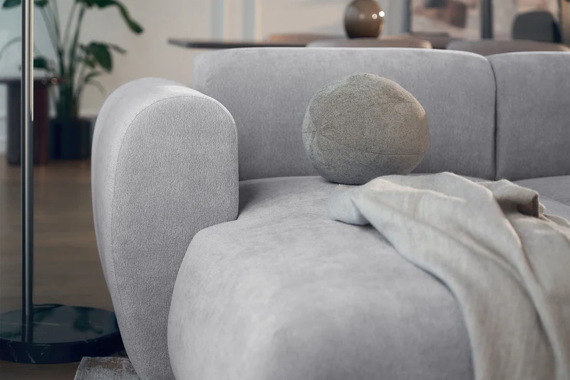 Ecksofa mit Schlaffunktion Emia, L-förmig, linksseitig, grau, Chenille
