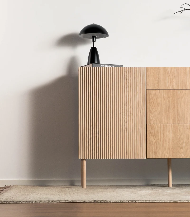 Einzeltür-Kommode Nolie mit drei Schubladen, 140 cm, geölte Eiche