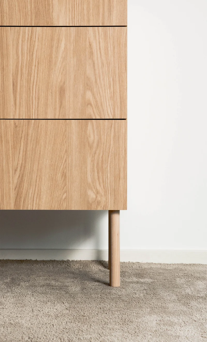 Einzeltür-Kommode Nolie mit drei Schubladen, 140 cm, geölte Eiche