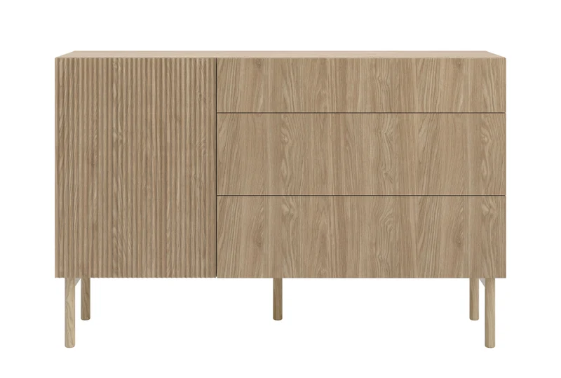 Einzeltür-Kommode Nolie mit drei Schubladen, 140 cm, geölte Eiche