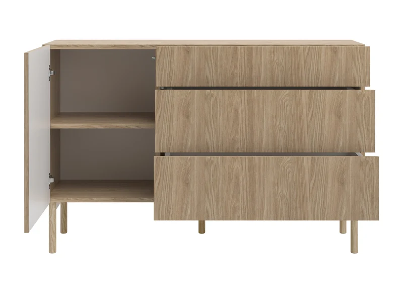 Einzeltür-Kommode Nolie mit drei Schubladen, 140 cm, geölte Eiche