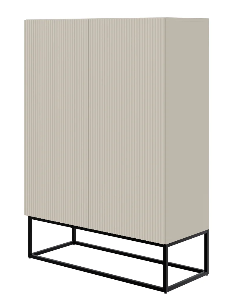 Zweiturige Kommode Veldio mit gefräster Front 90 cm Grau-Beige mit schwarzen Beinen