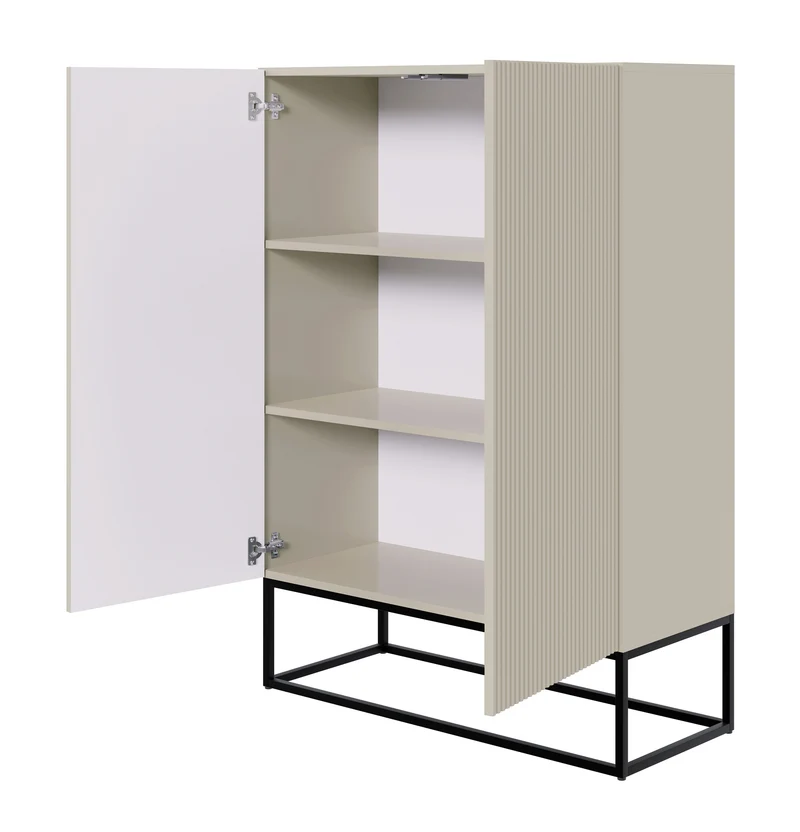 Zweiturige Kommode Veldio mit gefräster Front 90 cm Grau-Beige mit schwarzen Beinen