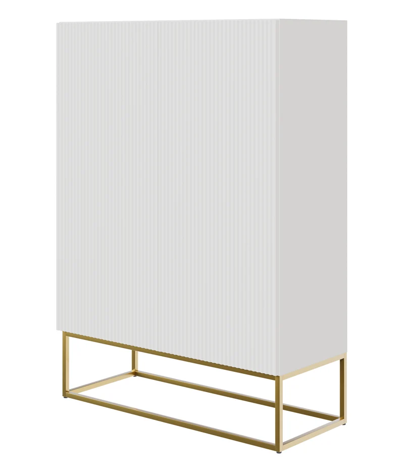 Zweiturige Kommode Veldio mit gefräster Front 90 cm Grau-Beige mit goldenen Beinen