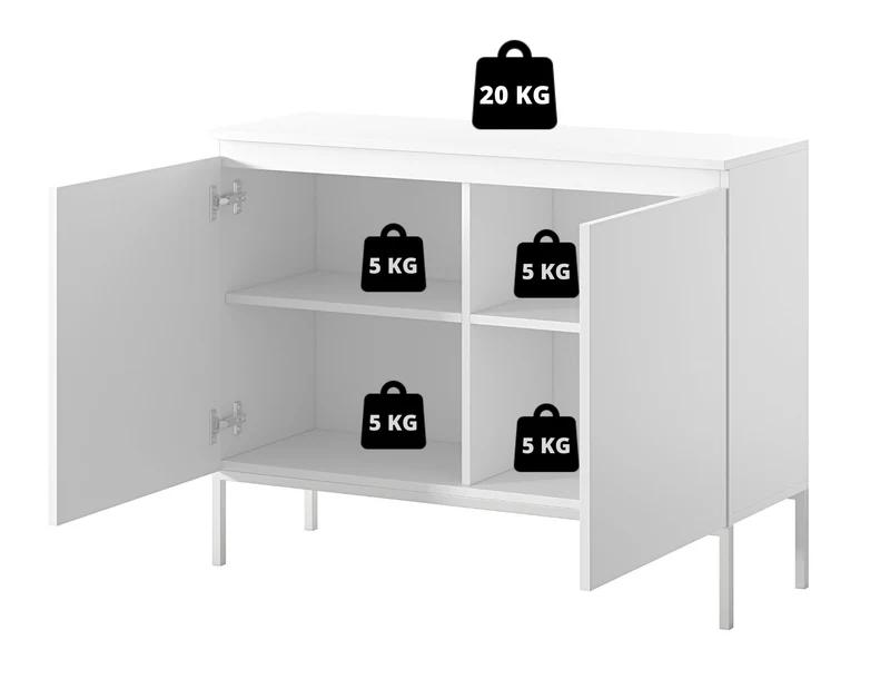 Zweiturige Kommode Bemmi 100 cm weiß mit schwarzen Beinen