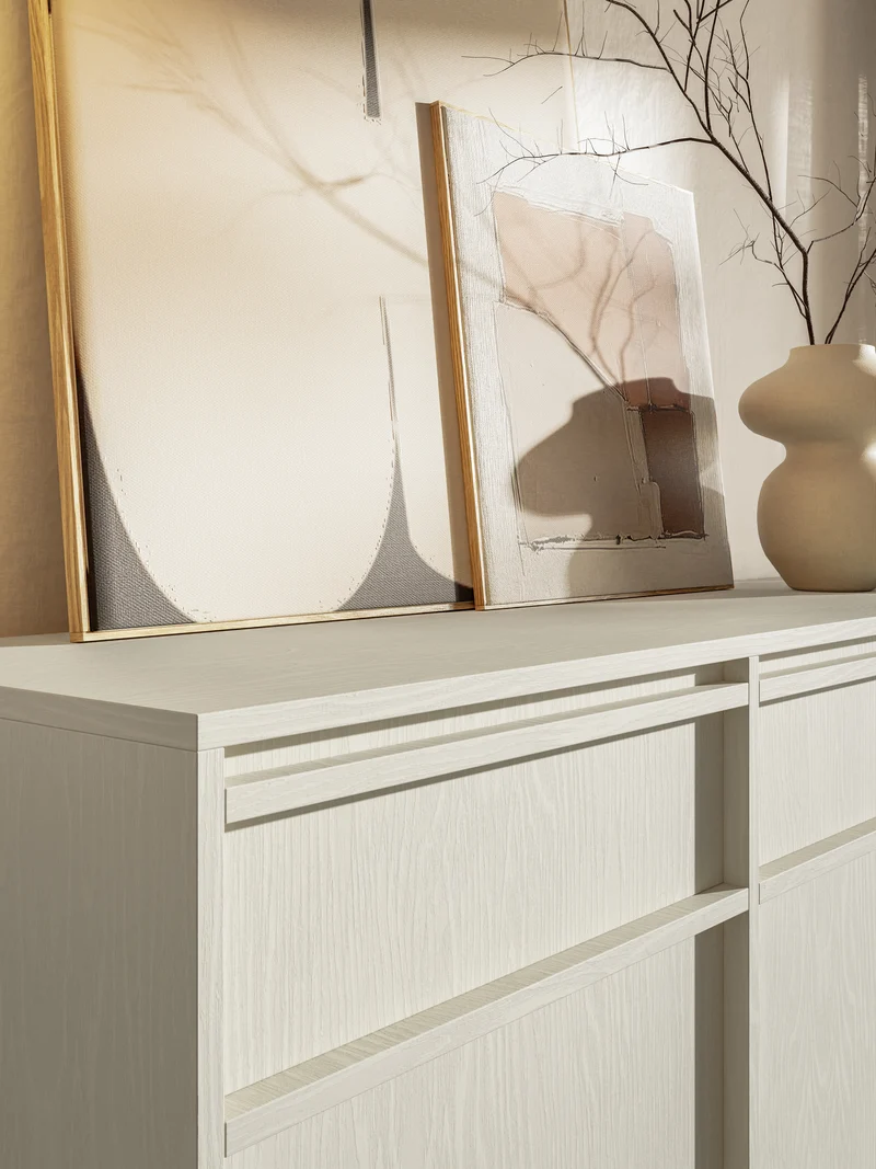 Hängende dreitürige Kommode Evo mit Schubladen, 154 cm, Sandbeige