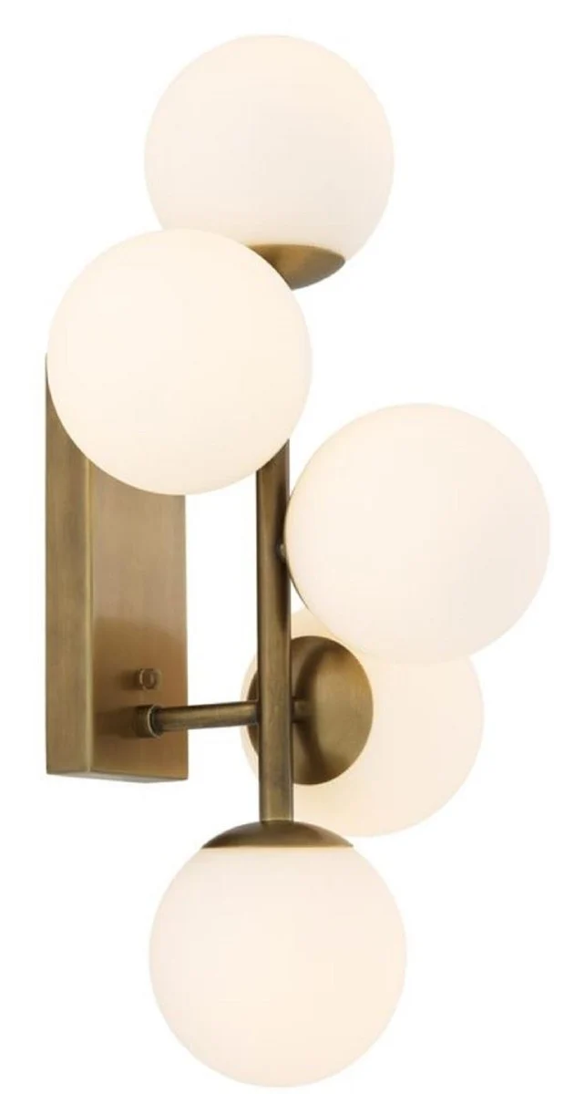 Casa Padrino Luxus Wandleuchte Antik Messingfarben / Weiß 27 x 24 x H. 50 cm - Wohnzimmer Wandlampe