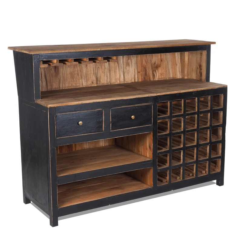 BARSCHRANK "PUREWOOD" | 150x110x55cm (BxHxT), Hausbar, Verkaufstresen | Farbe: 09 voodoo - schwarz