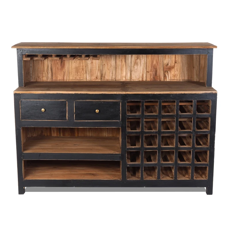 BARSCHRANK "PUREWOOD" | 150x110x55cm (BxHxT), Hausbar, Verkaufstresen | Farbe: 09 voodoo - schwarz