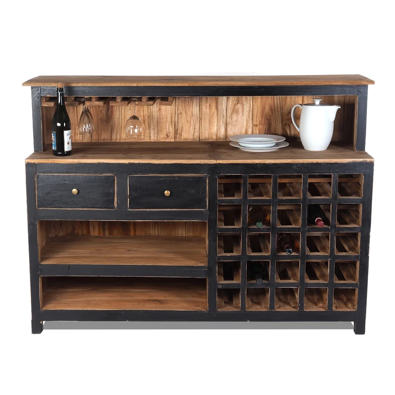 BARSCHRANK "PUREWOOD" | 150x110x55cm (BxHxT), Hausbar, Verkaufstresen | Farbe: 09 voodoo - schwarz
