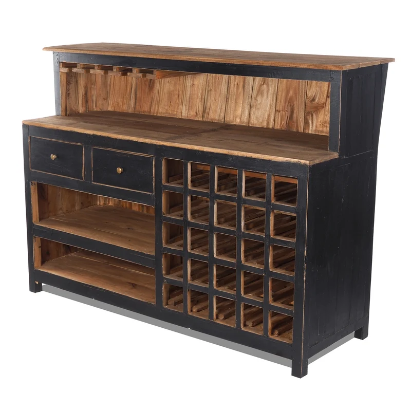 BARSCHRANK "PUREWOOD" | 150x110x55cm (BxHxT), Hausbar, Verkaufstresen | Farbe: 09 voodoo - schwarz