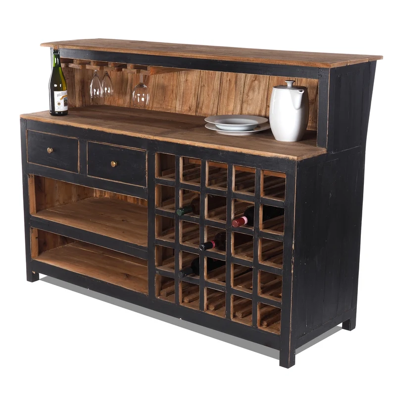 BARSCHRANK "PUREWOOD" | 150x110x55cm (BxHxT), Hausbar, Verkaufstresen | Farbe: 09 voodoo - schwarz