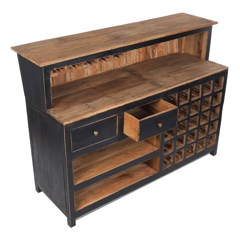 BARSCHRANK "PUREWOOD" | 150x110x55cm (BxHxT), Hausbar, Verkaufstresen | Farbe: 09 voodoo - schwarz