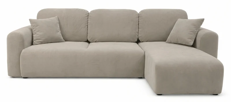 Ecksofa mit Schlaffunktion Olido, L-förmig, universell, mit Stauraum, beige, wasserabweisender Samt