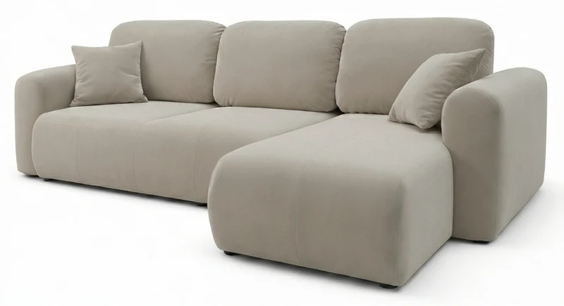 Ecksofa mit Schlaffunktion Olido, L-förmig, universell, mit Stauraum, beige, wasserabweisender Samt