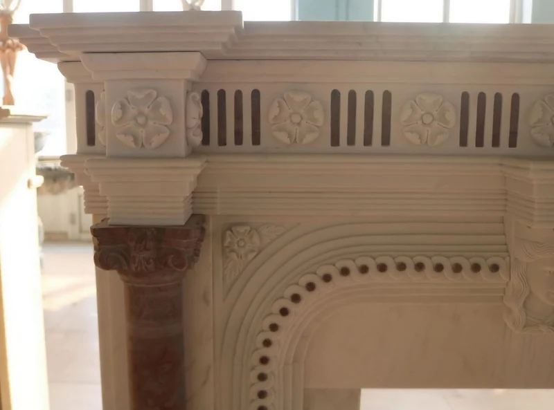 Casa Padrino Luxus Barock Marmor Kaminumrandung Weiß / Rot 151 x H. 120 cm