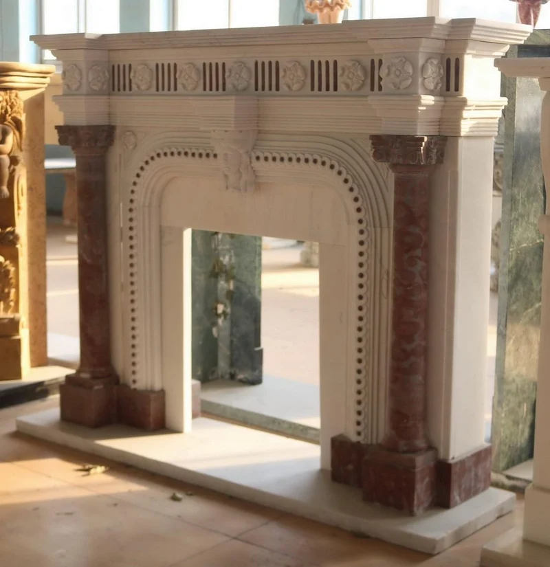 Casa Padrino Luxus Barock Marmor Kaminumrandung Weiß / Rot 151 x H. 120 cm