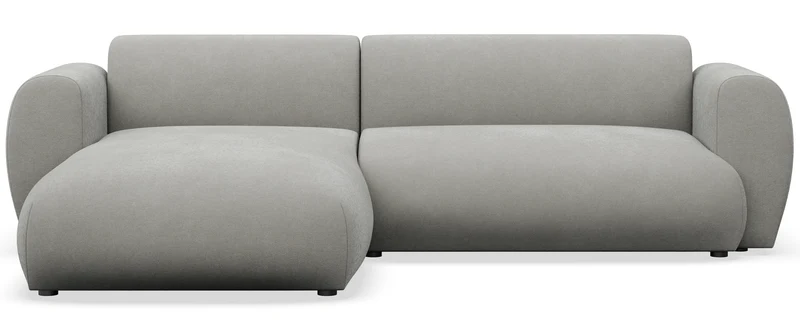 Ecksofa mit Schlafunktion Emia L-förmig, linksseitig, hellgrauer Chenille-Stoff, leicht zu reinigen