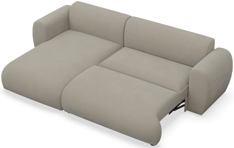 Ecksofa mit Schlafunktion Emia, L-förmig, linksseitig, grau-beige, pflegeleichter Chenillestoff