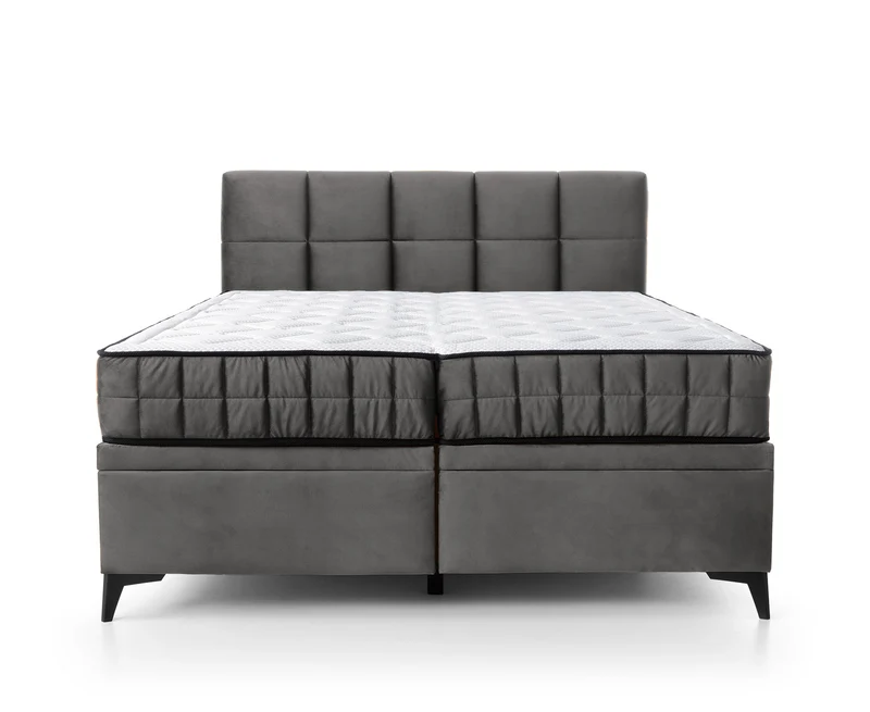 Kontinentales Bett 160x200 cm Beriano mit Stauraum und Matratze, aschgrauer Samt