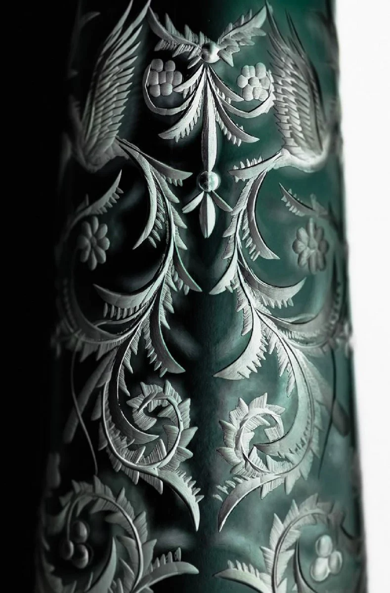 Casa Padrino Luxus Champagnerglas 6er Set Grün / Silber Ø 6,5 x H. 26,5 cm - Handgefertigte und handgravierte Champagnergläser - Hotel & Restaurant Accessoires - Luxus Qualität