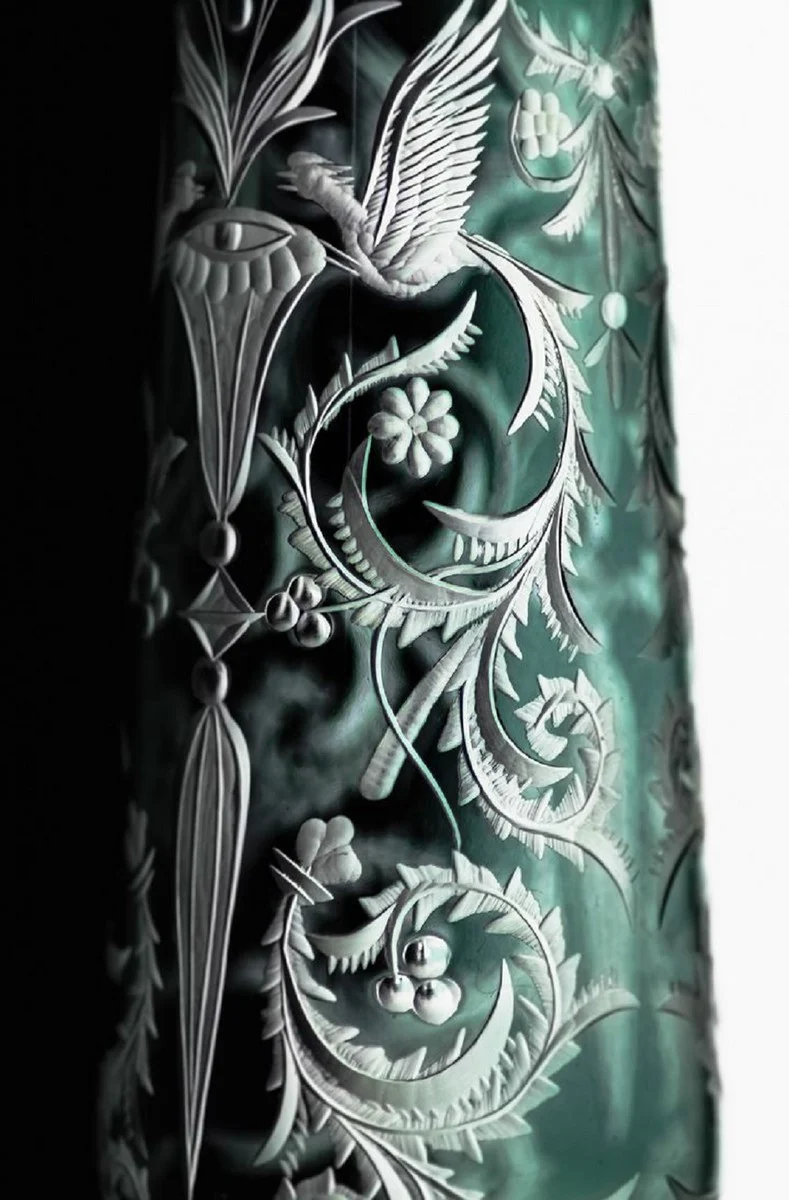 Casa Padrino Luxus Champagnerglas 6er Set Grün / Silber Ø 6,5 x H. 26,5 cm - Handgefertigte und handgravierte Champagnergläser - Hotel & Restaurant Accessoires - Luxus Qualität