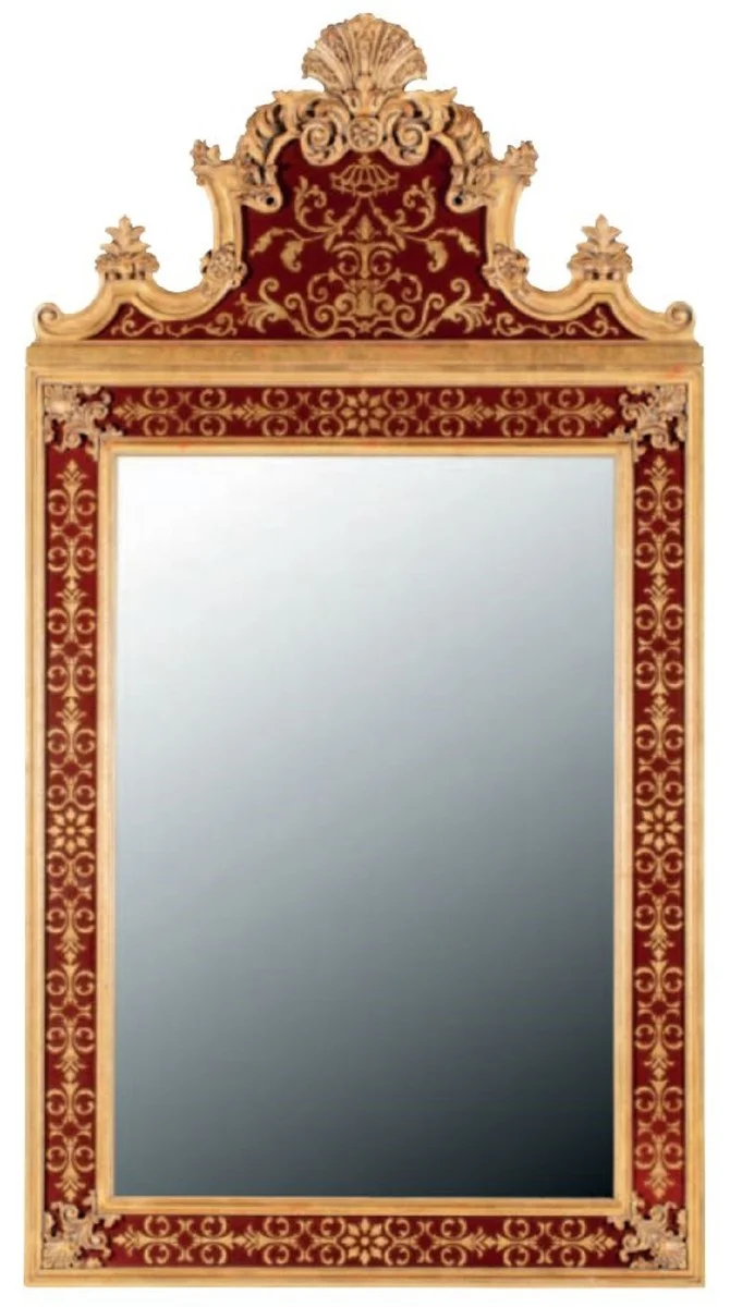 Casa Padrino Luxus Barock Spiegel Bordeauxrot / Gold - Rechteckiger Massivholz Wandspiegel im Barockstil - Prunkvolle Barock Möbel - Erstklassische Qualität - Made in Italy