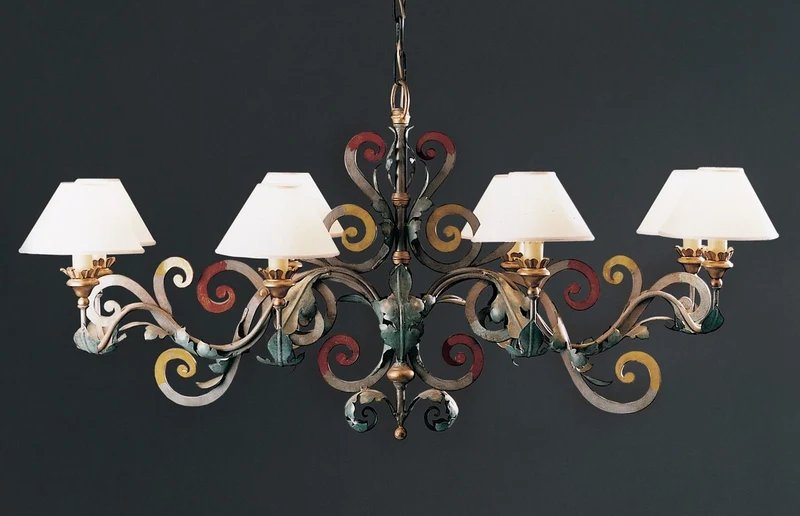 Casa Padrino Luxus Kronleuchter Mehrfarbig B. 120 x H. 70 cm - Handgefertigter Kronleuchter aus Schmiedeeisen - Luxus Kollektion - Edel & Prunkvoll