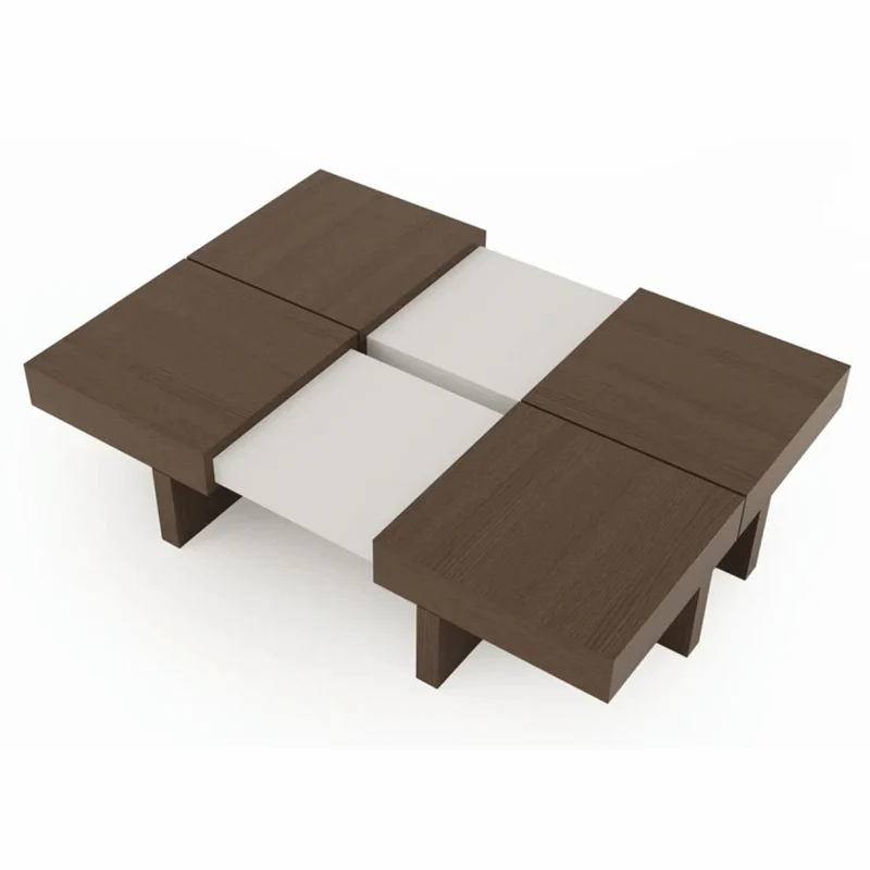 Casa Padrino Luxus Couchtisch Braun / Weiß 100-140 cm - Ausziehbarer Wohnzimmertisch