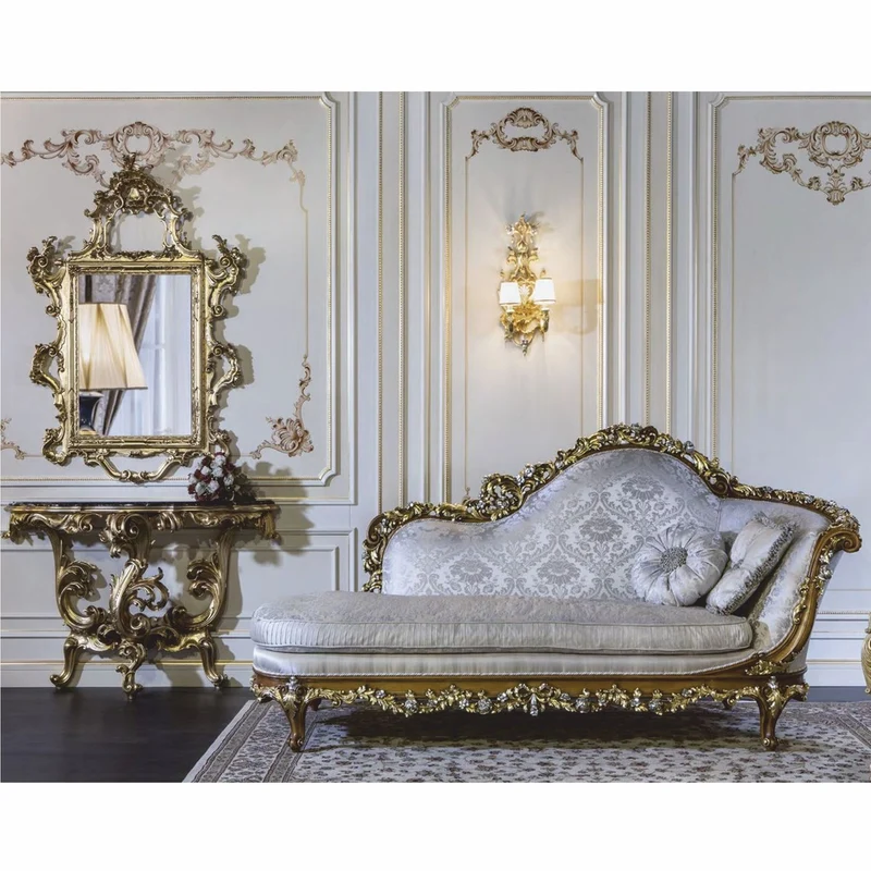 Casa Padrino Luxus Barock Chaiselongue Silber / Braun / Gold 239 cm - Made in Italy
