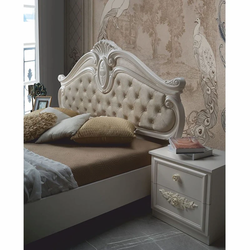Casa Padrino Luxus Barock Doppelbett Creme - Prunkvolle Barock Schlafzimmer Möbel