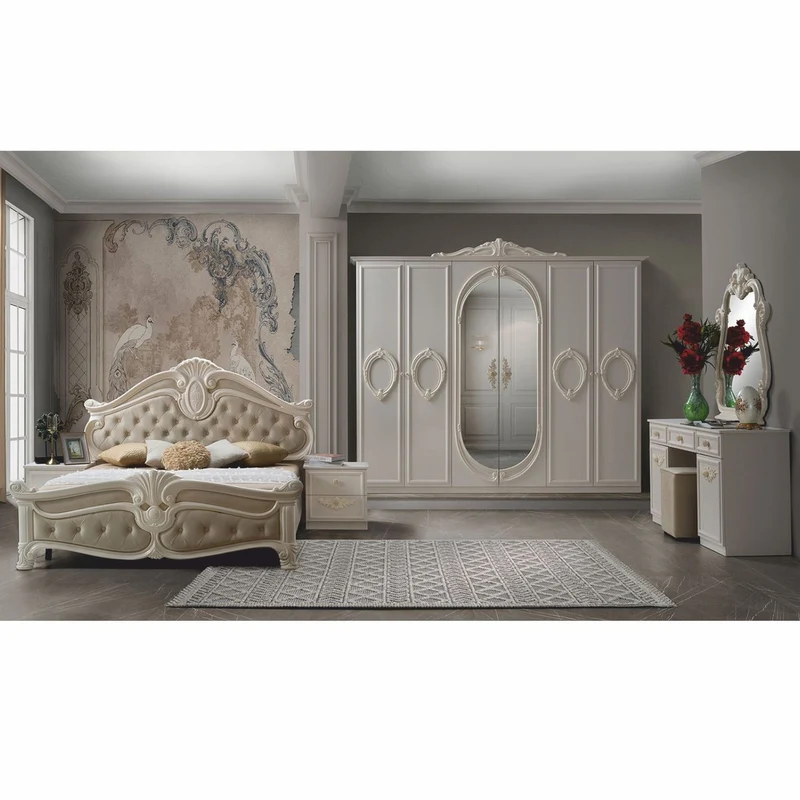 Casa Padrino Luxus Barock Doppelbett Creme - Prunkvolle Barock Schlafzimmer Möbel